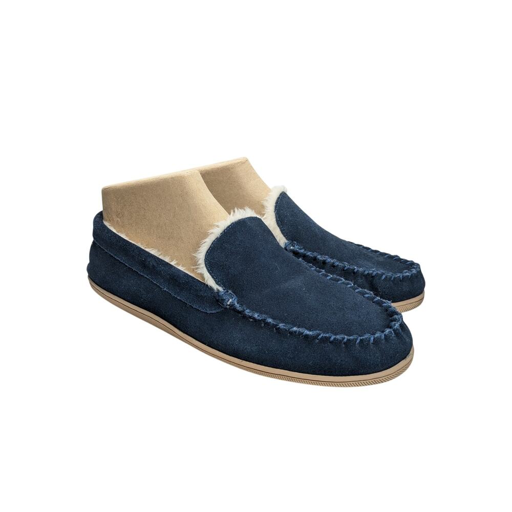 J.Crew Moccasin Slippers Mens 12 Blue Suede Preppy Academia Old Money Thermal